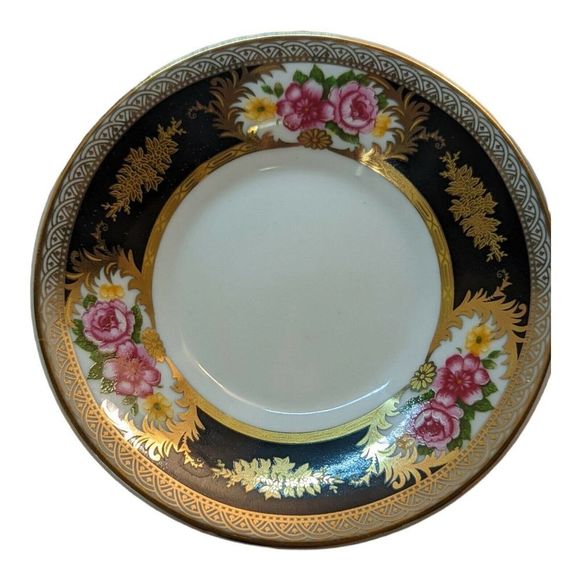 Yau Shing Gold Black Pink Rose Porcelain Demitasse Cup & Saucer 12 Piece Set - Picture 3 of 4